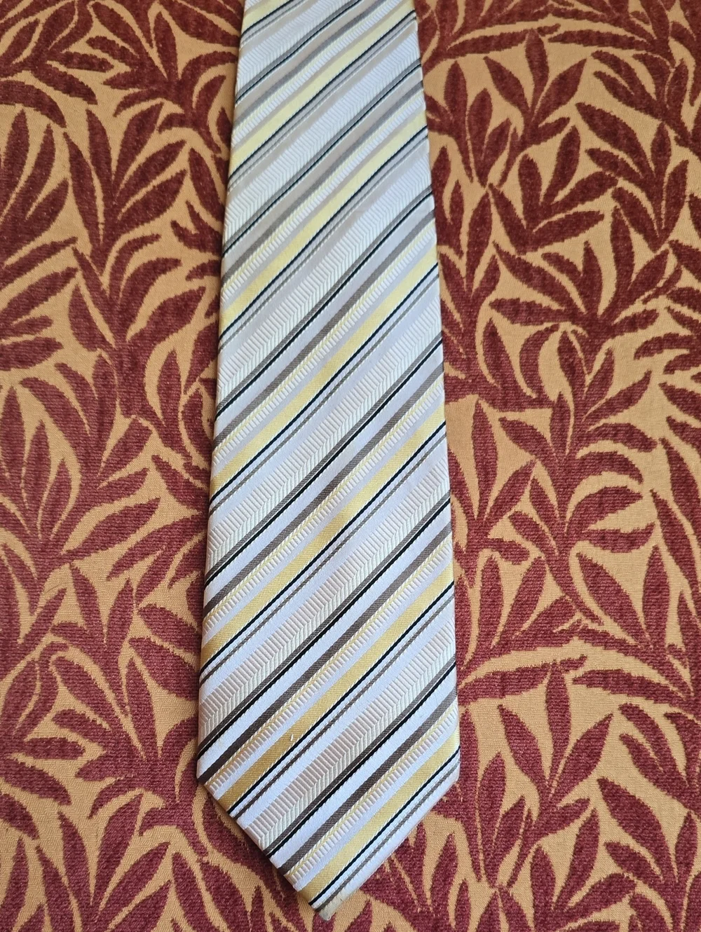 Striped Yellow and Gray Men's Dress Tie - Classic Formal Style
